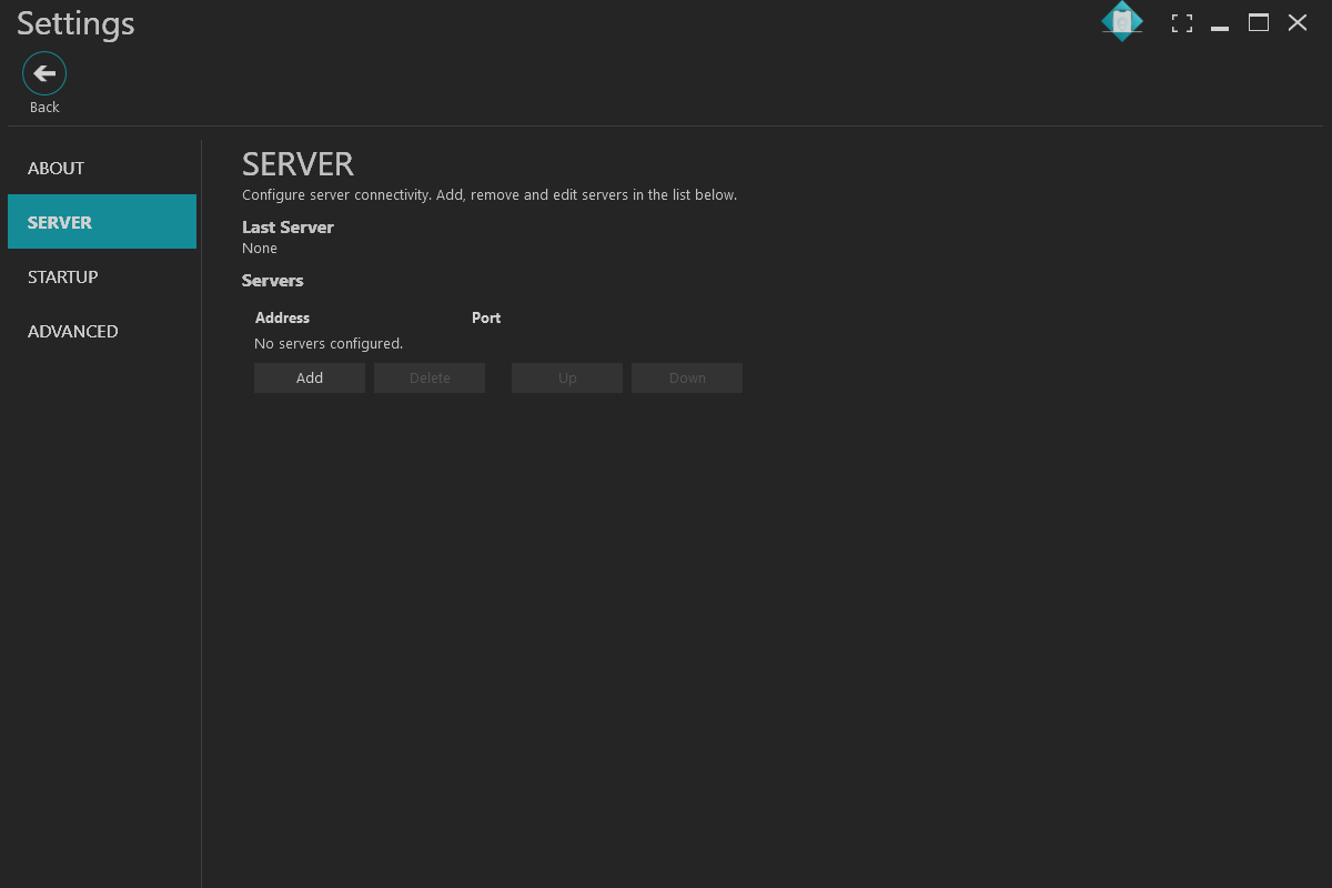 Picture showing Server settings in Windows Desktop Client.